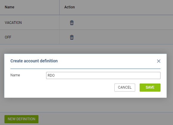 'Creating account definition
