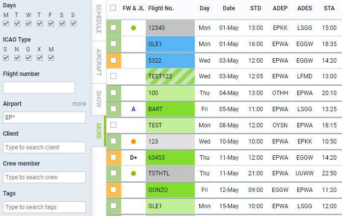 Filtering flights by a partial ICAO code