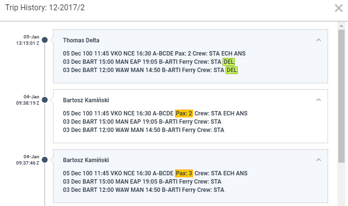 Flights changes history - an option to check all actions done in the trip