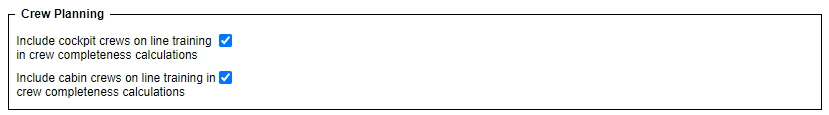 'Crew Planning' settings