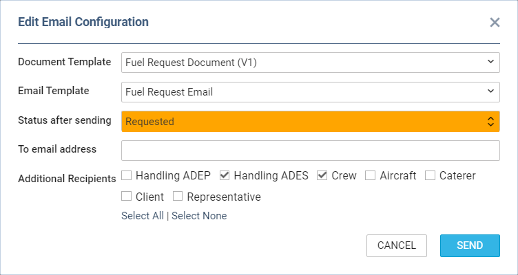 'Edit Email Configuration' window