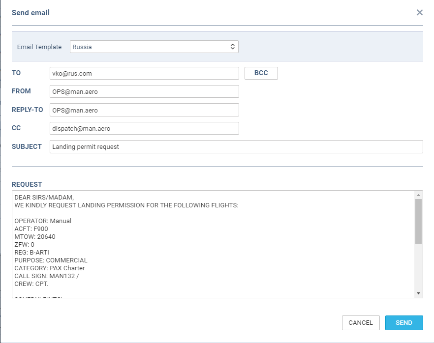Sending permits email