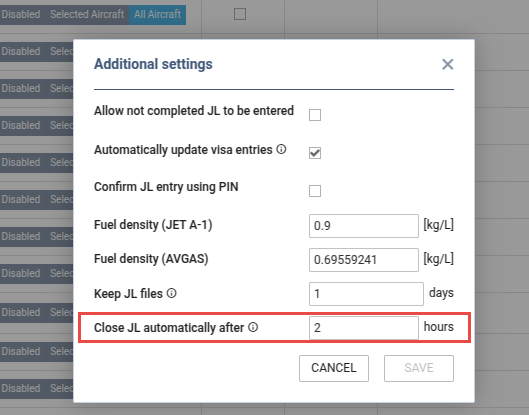 'Close JL automatically after' setting