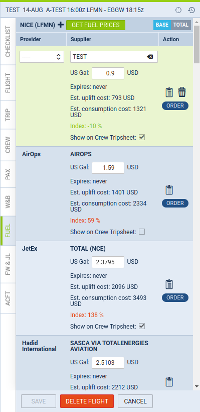 Fuel prices from the uploaded fuel file