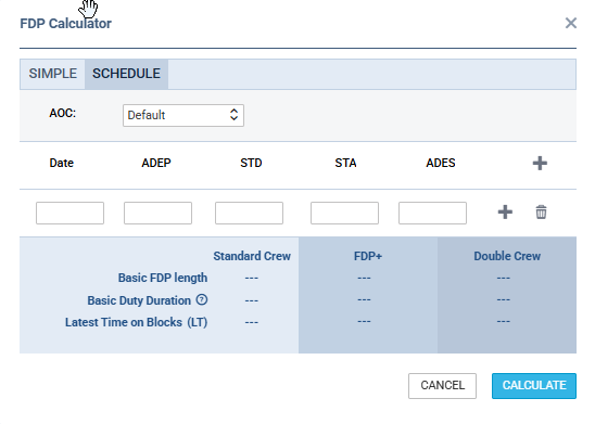 FTL Calculator - SCHEDULE