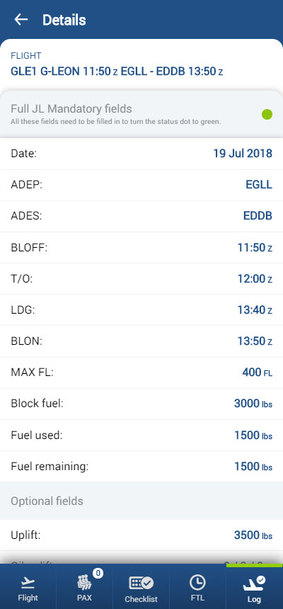 Journey Log data in Leon mobile application