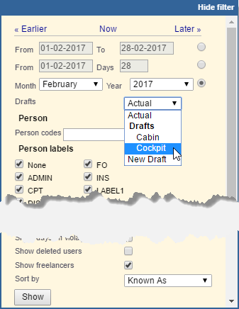 Dropdown selection with Draft options