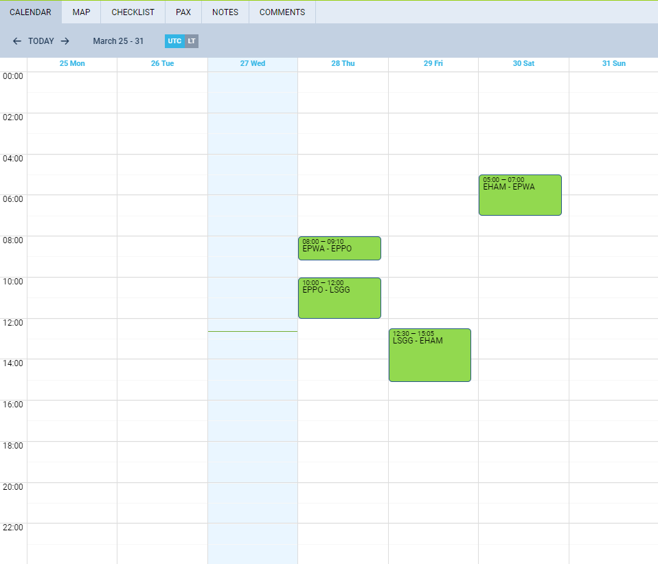 The view on quotation flights in Calendar