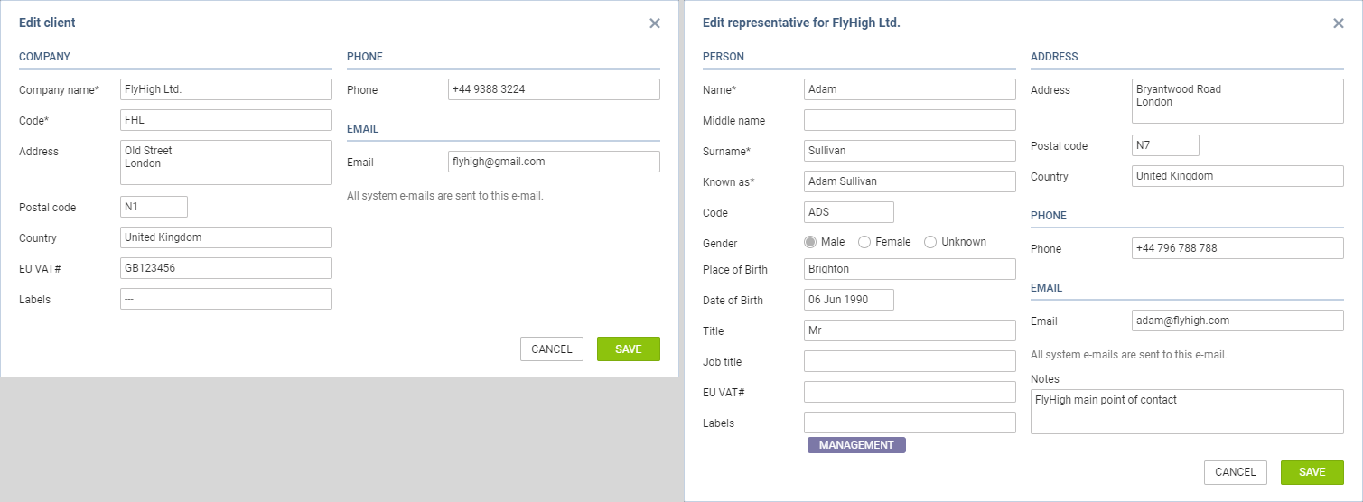 Editing the requester or representative