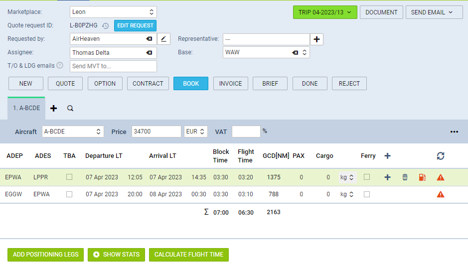 Request connected to booked trip
