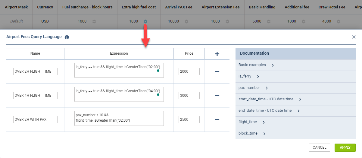 Example of 'Airport Fees Query Language'