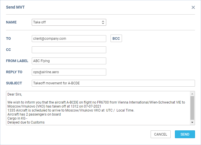 'Movement' email window