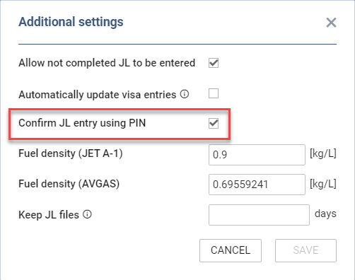 'Additional setting' configuration