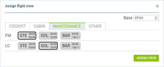 Maintenance tab