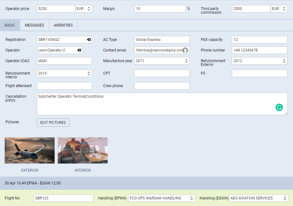 Subcharter price section