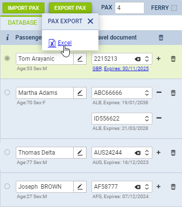 Exporting PAX details to an Excel file