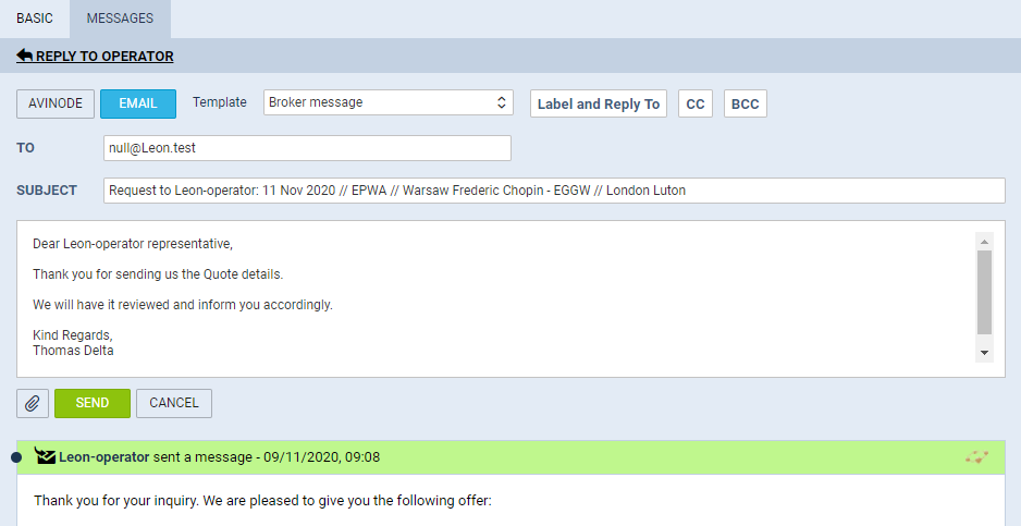 'Messages' tab in Subcharter