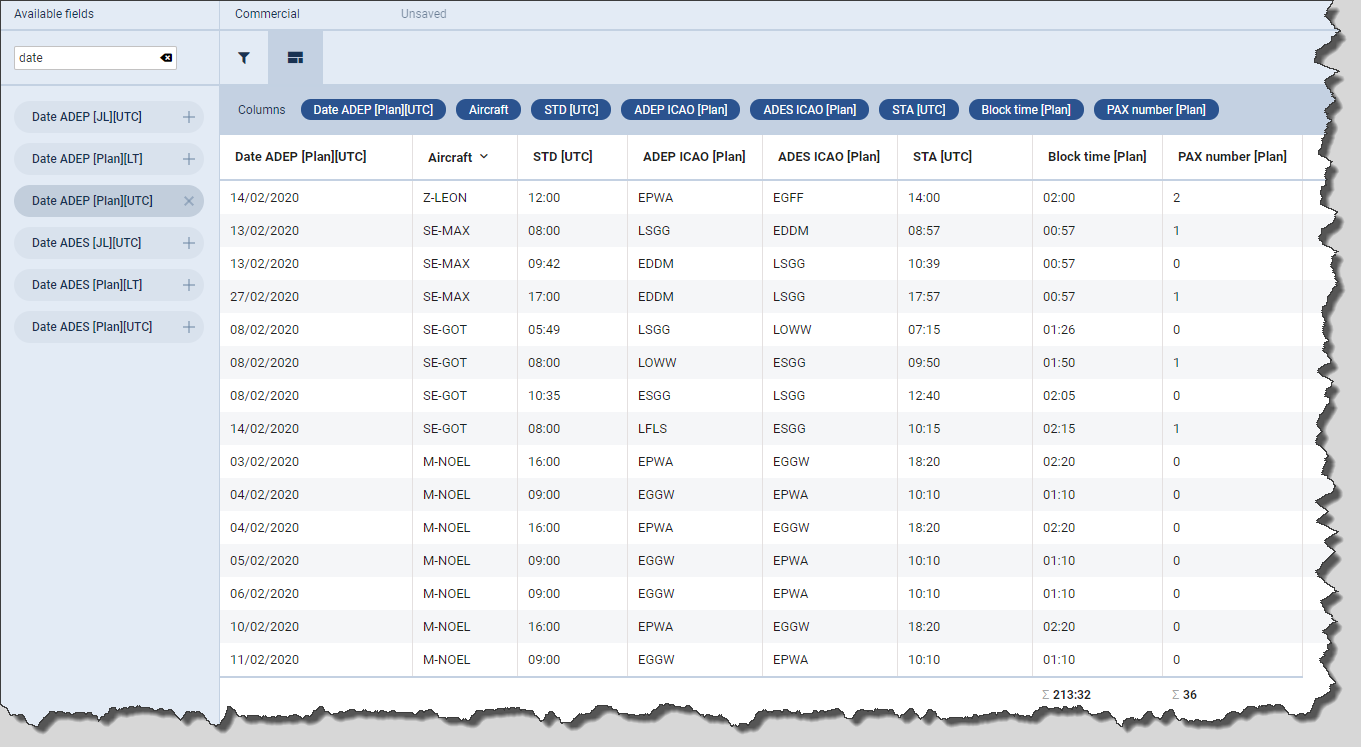 Sorted by aircraft in descending order