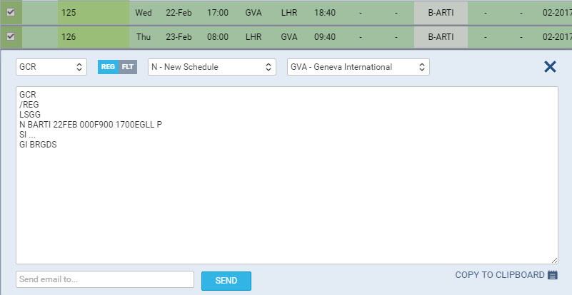 GCR message example - flights on different days