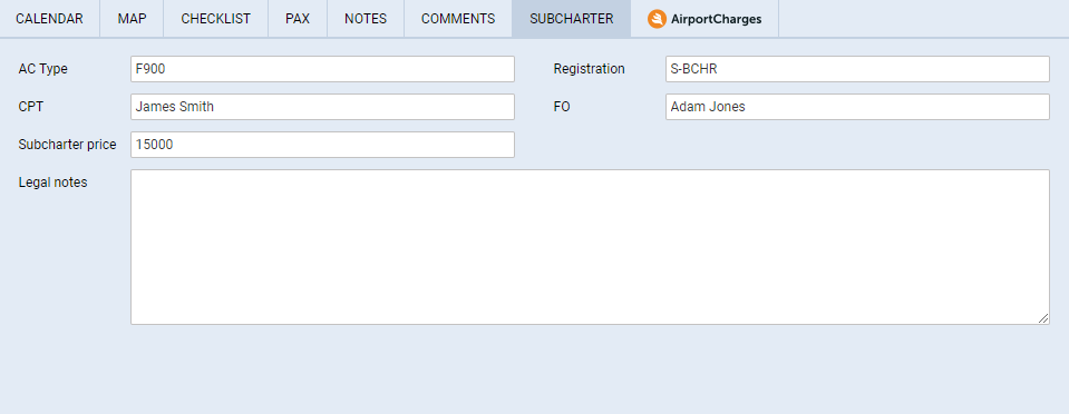 'Subcharter price' input
