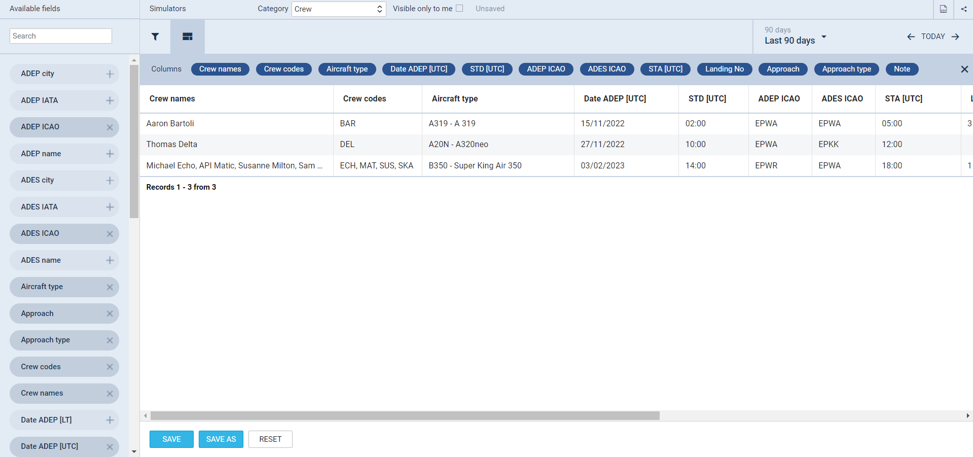 'Simulator' scope based report