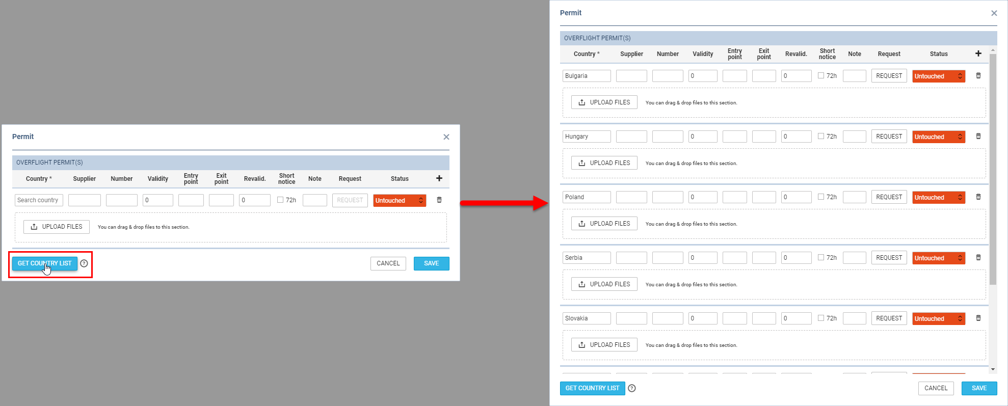 'Get Country List' option