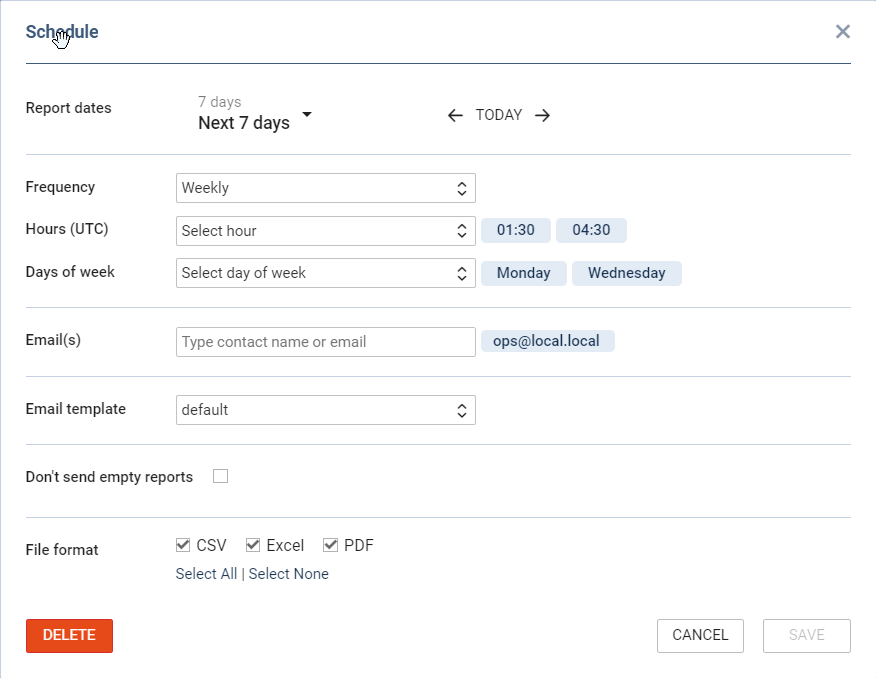 Sending Schedule main window