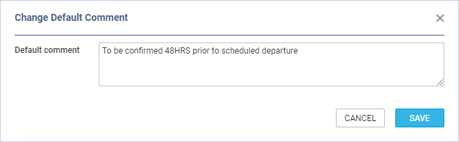 'Change Default Comment' pop-up window