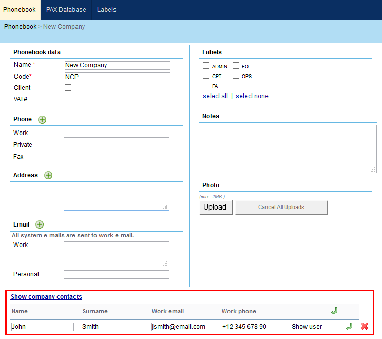 Adding Company contacts