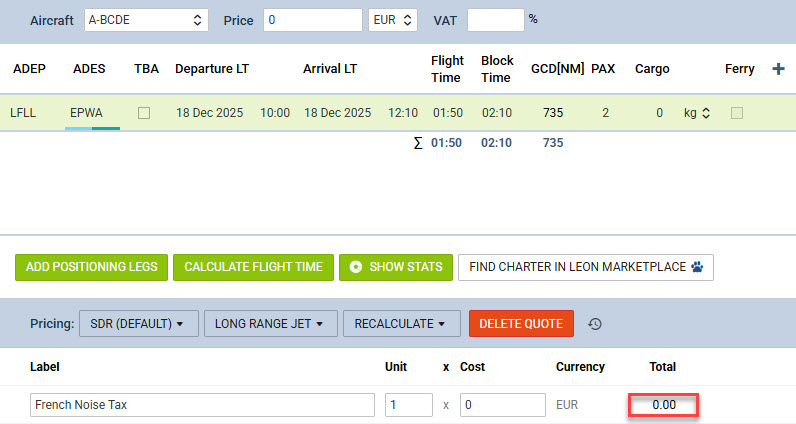 French Noise Tax Calculations - Example 2