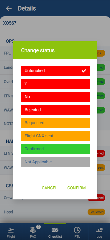 Checklist section in Leon mobile application
