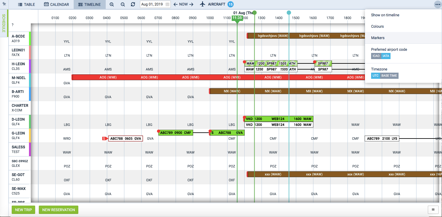 Timeline view with selected markers
