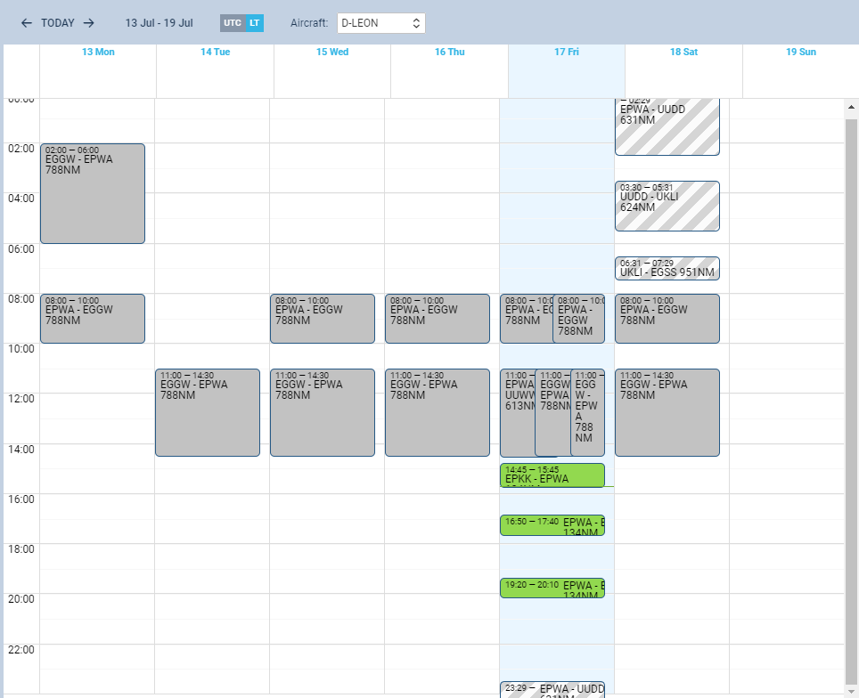 The view on quotation flights in Calendar
