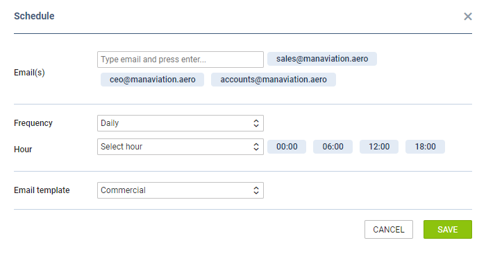 Sending Schedule main window