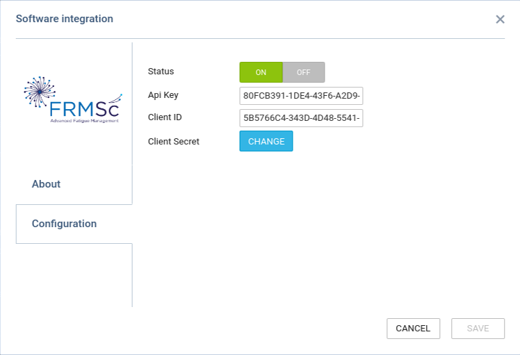 FRMSc configuration panel