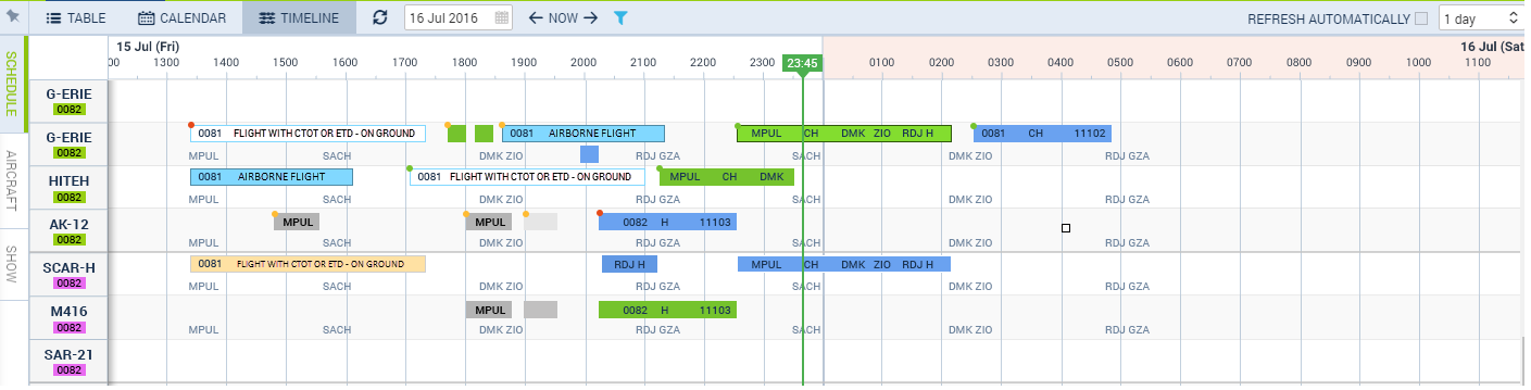 Flight times belts colours in the new Timeline