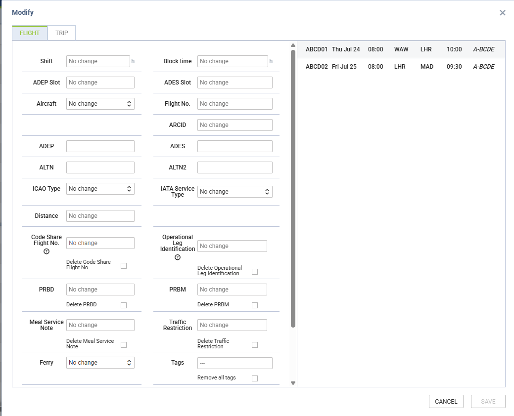 'Modify flights' option