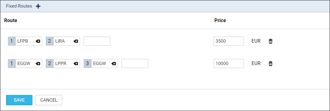 'Fixed Routes' settings