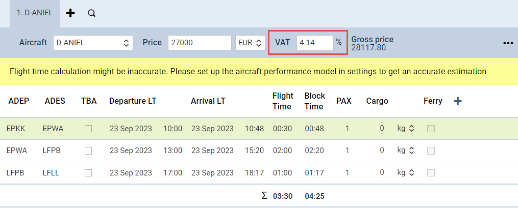 Example of proportional VAT calculations