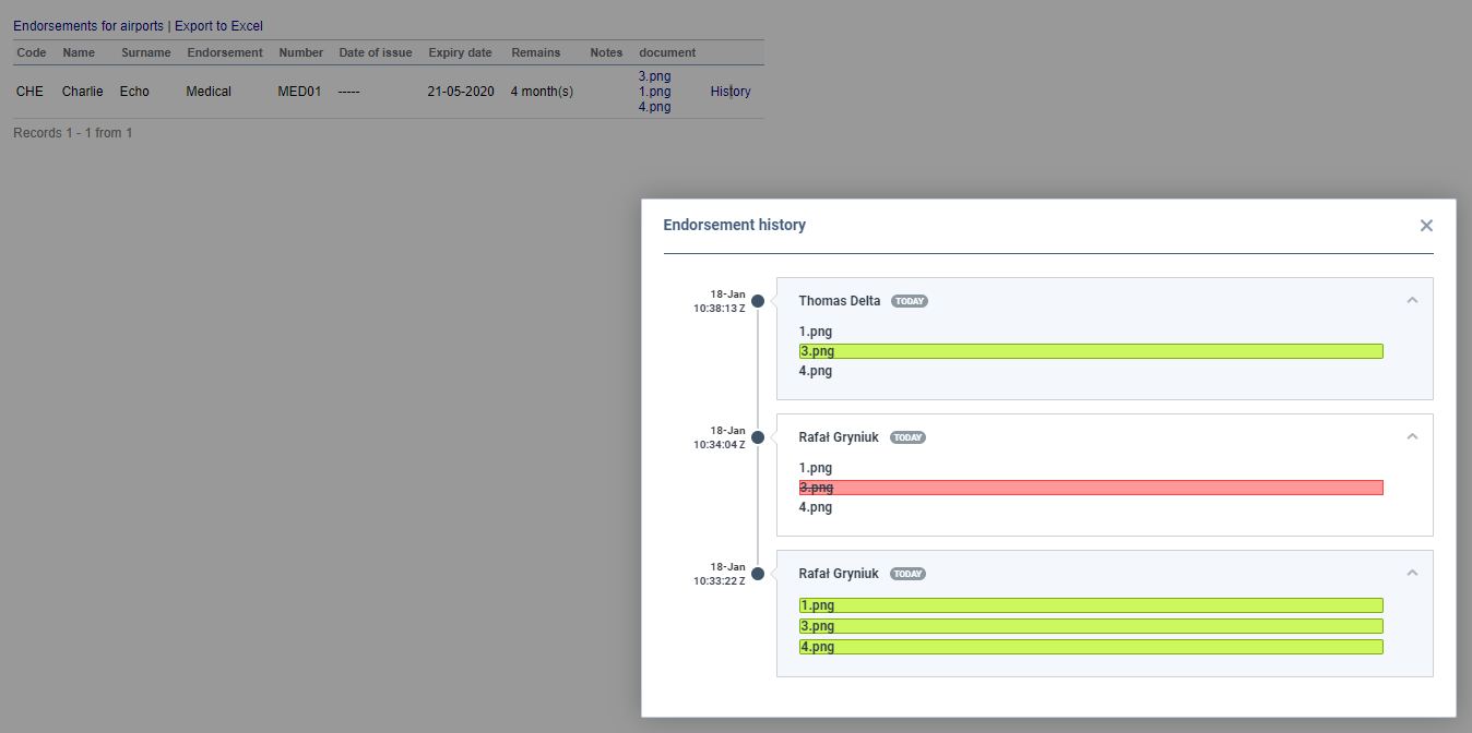 Endorsement file history