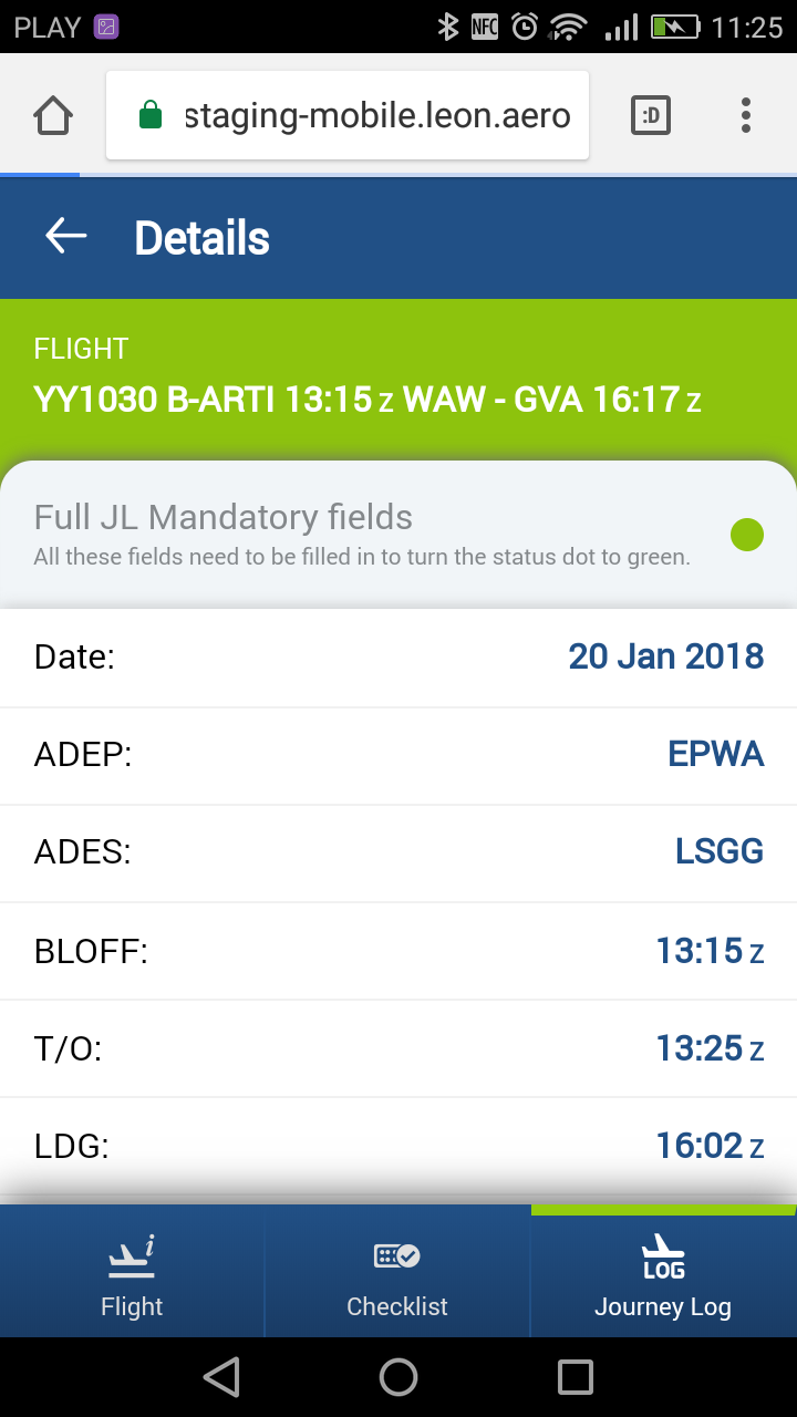 Journey Log data viewing in Leon mobile application