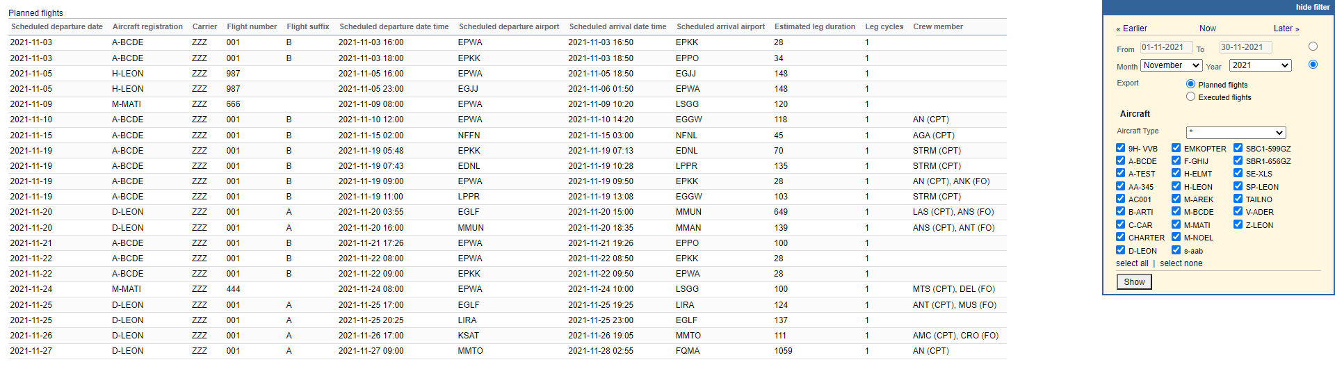 'AMOS export' report
