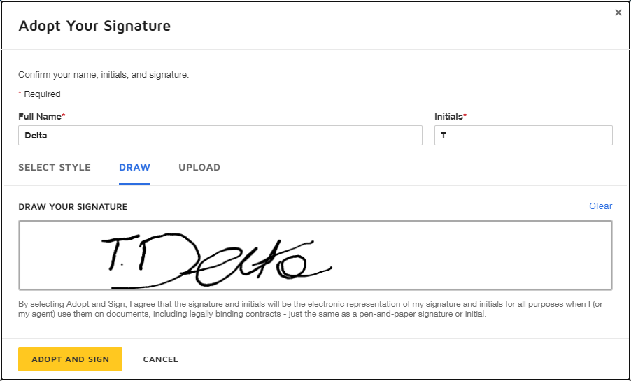 Adopting Client's signature