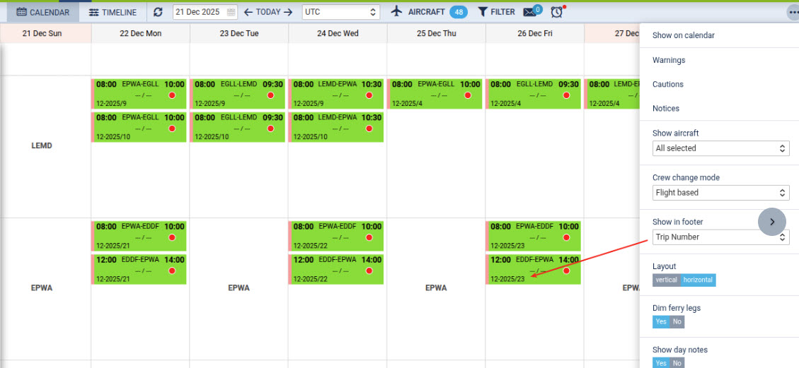 Trip Number in Calendar view
