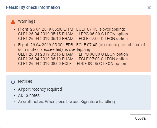 Feasibility check window