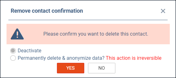 'Remove contacts confirmation' window