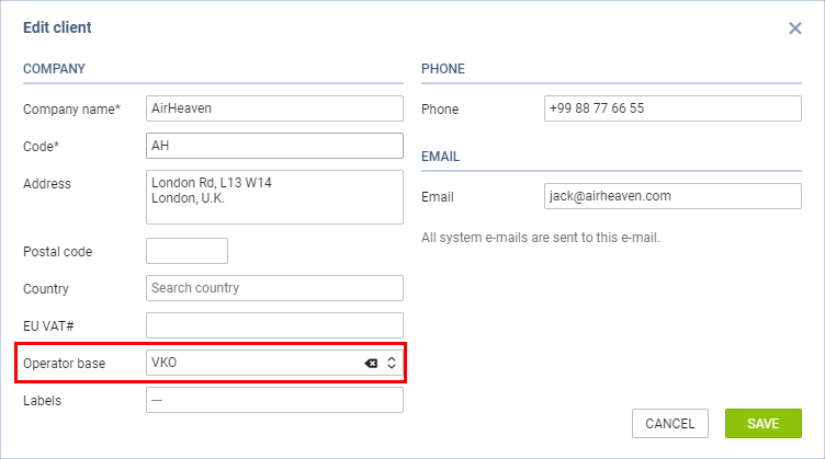 Assigning Operator base to a Client