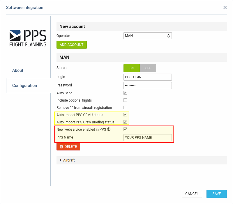 PPS integration settings in Leon