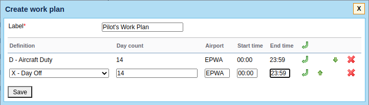 The exmaple of a simple Work Plan definition