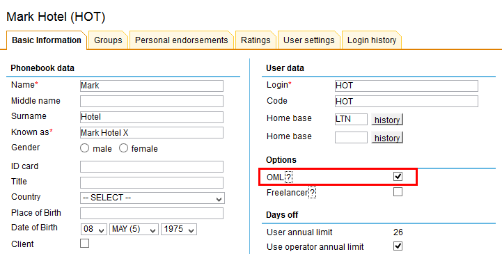 OML checkbox in User Profile